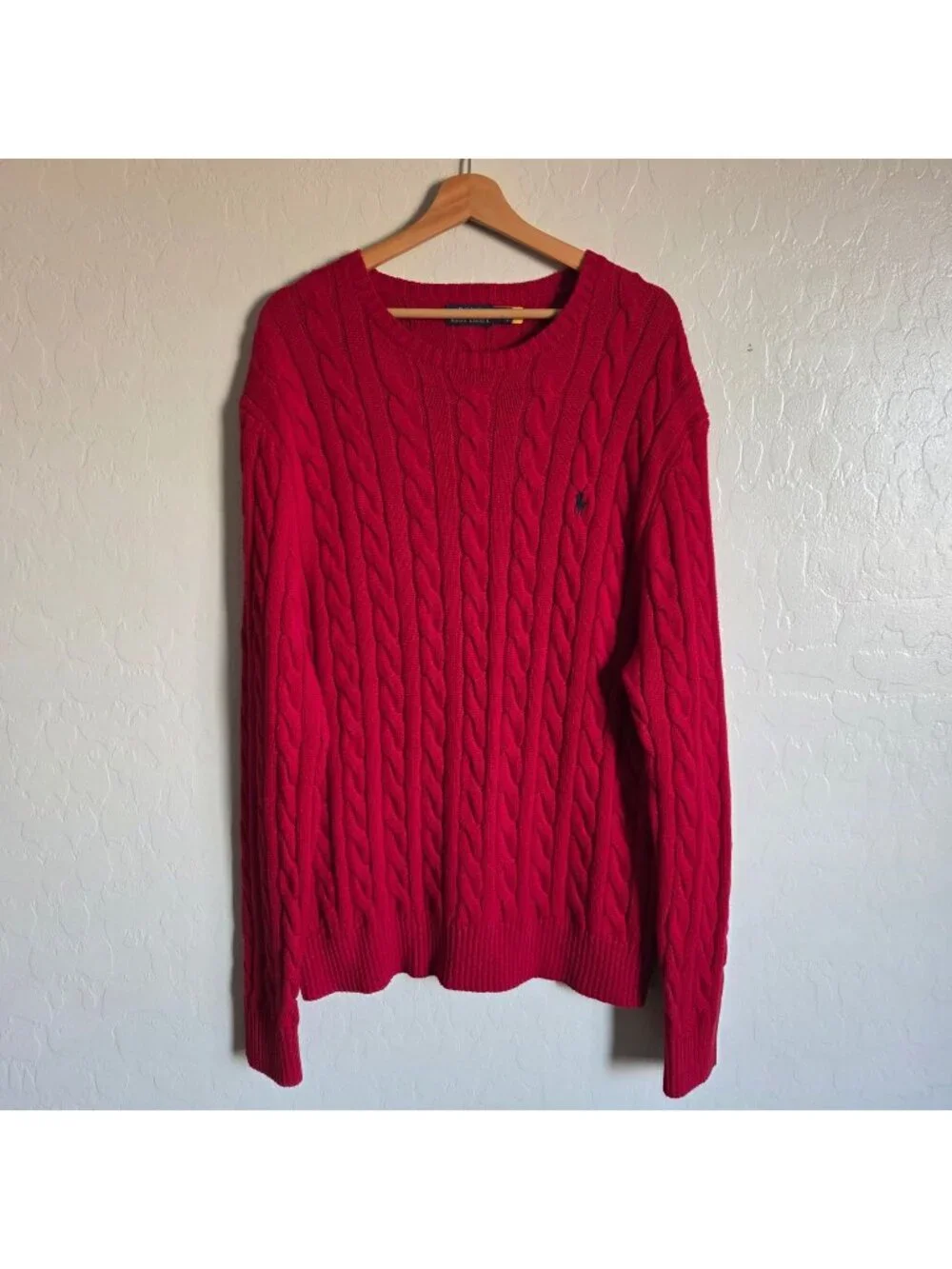 Polo Ralph Lauren Cable Knit Cotton Sweater Pullover Red Men's XL Pony Preppy